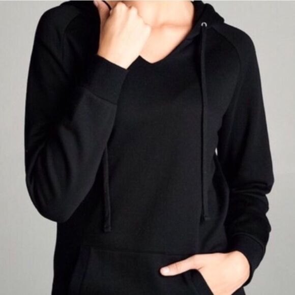 Black Pullover Hooded Sweatshirt Fleece Lined Hood - Picture 4 of 6